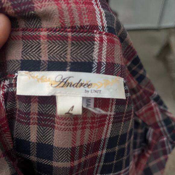 Andree by Unit Cactus Sequence Back Button Down Plaid  Blouse L - Picture 5 of 8